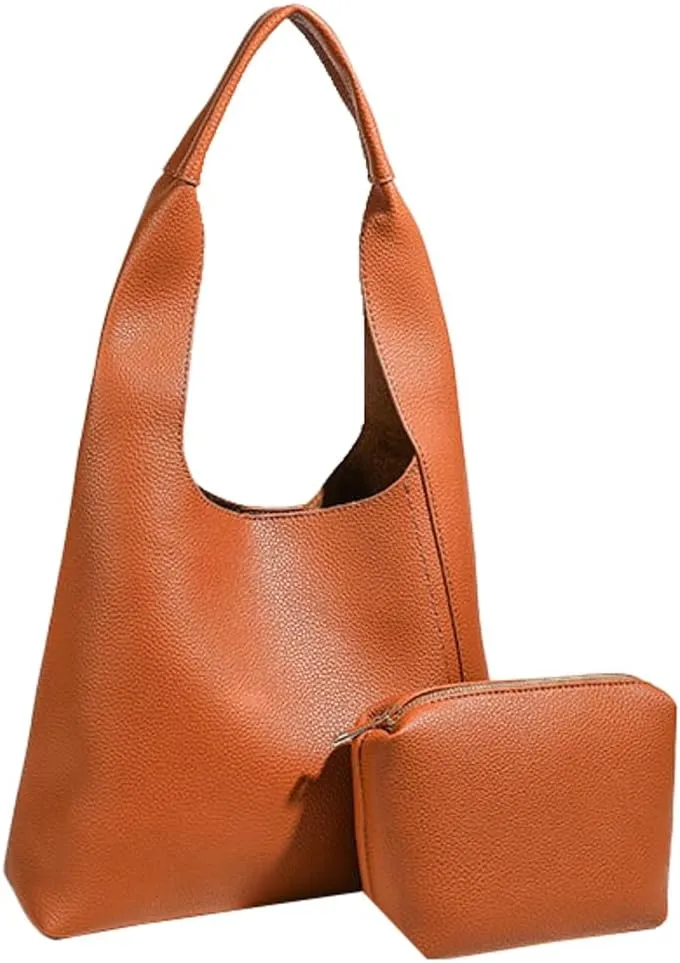 Pocadri 2pcs Vegan Leather Hobo Bags for Women Retro Soft Suede Shoulder Handbag Slouchy Tote Purses