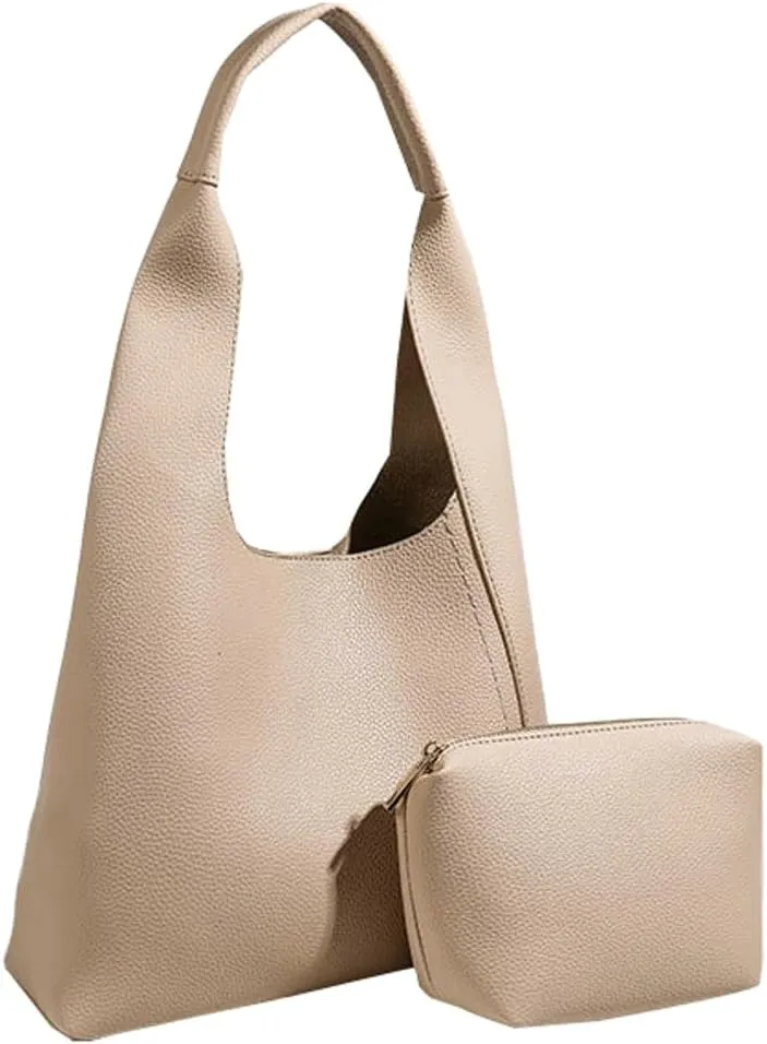 Pocadri 2pcs Vegan Leather Hobo Bags for Women Retro Soft Suede Shoulder Handbag Slouchy Tote Purses