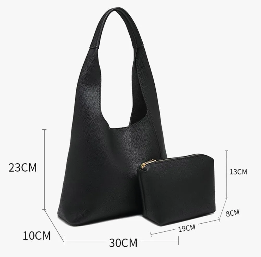 Pocadri 2pcs Vegan Leather Hobo Bags for Women Retro Soft Suede Shoulder Handbag Slouchy Tote Purses