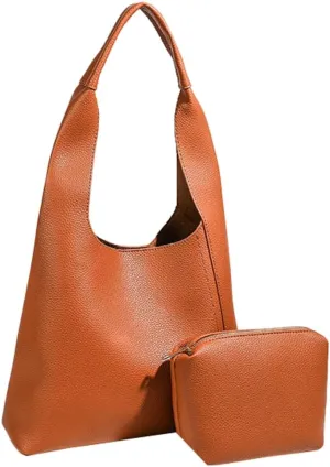 Pocadri 2pcs Vegan Leather Hobo Bags for Women Retro Soft Suede Shoulder Handbag Slouchy Tote Purses