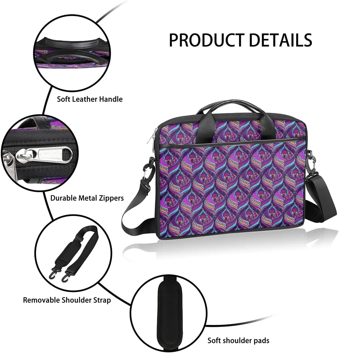 Pomeranian Dog Laptop Shoulder Messenger Bag Waterproof Laptop Briefcase Handle Padded Strap