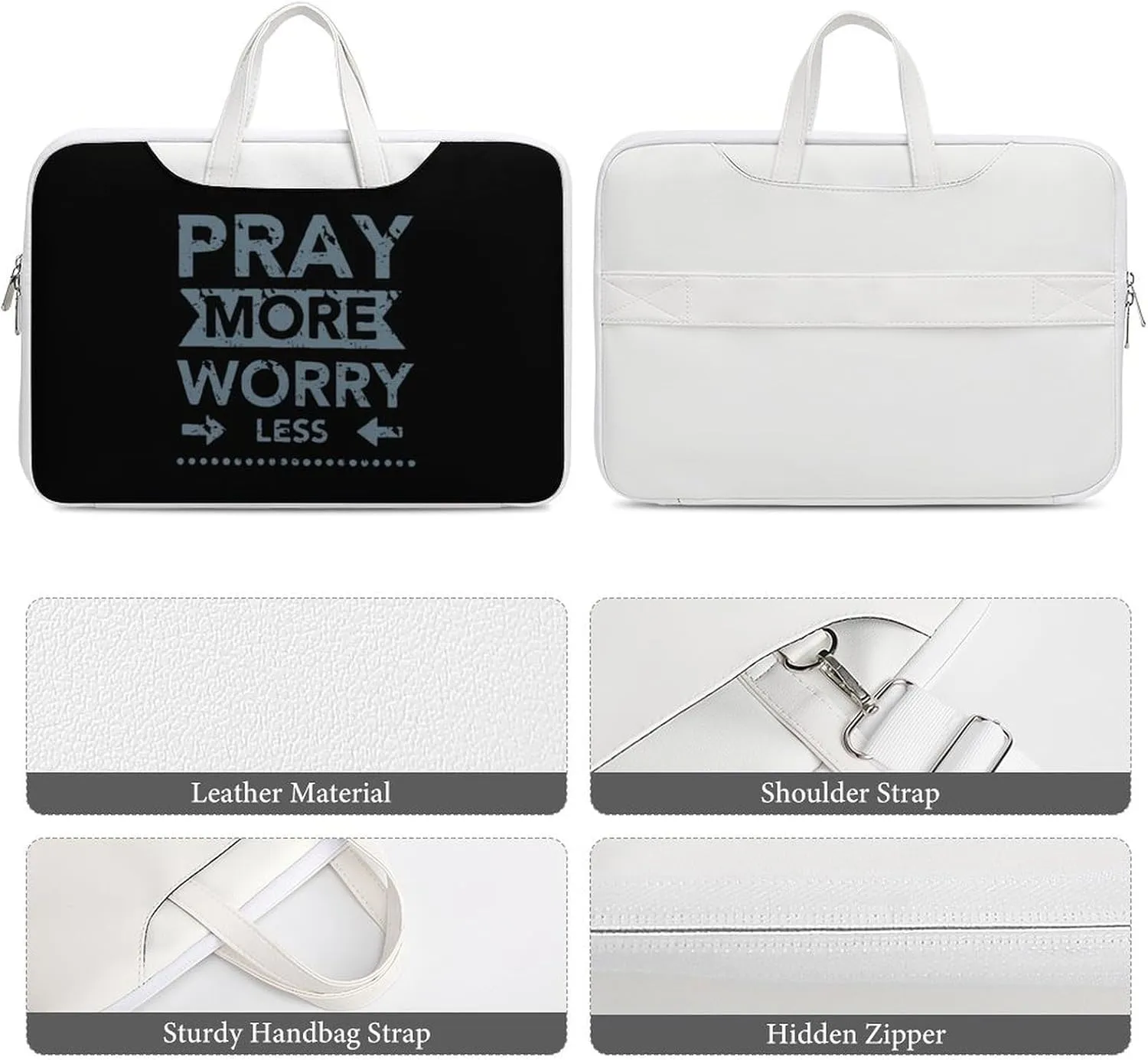 Pray More Worry Less Leather Bag Laptop Case Slim Water Resistant Computer Bags with Handle Briefcase for Work