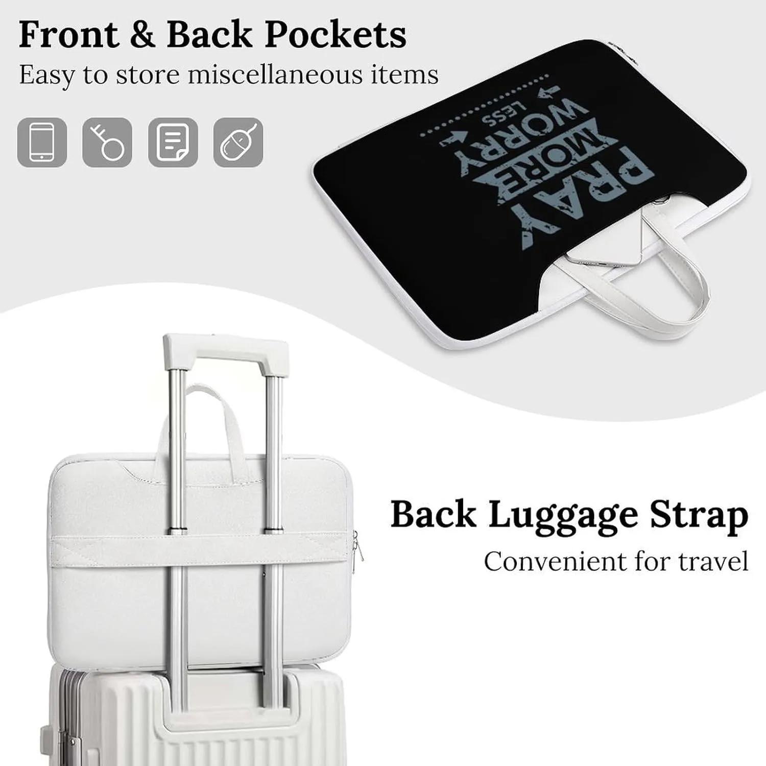 Pray More Worry Less Leather Bag Laptop Case Slim Water Resistant Computer Bags with Handle Briefcase for Work