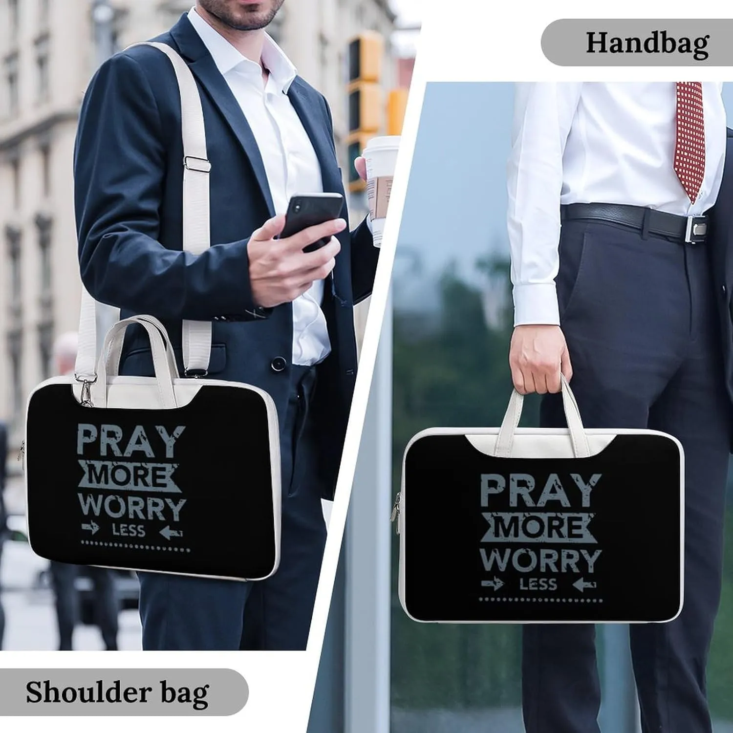 Pray More Worry Less Leather Bag Laptop Case Slim Water Resistant Computer Bags with Handle Briefcase for Work