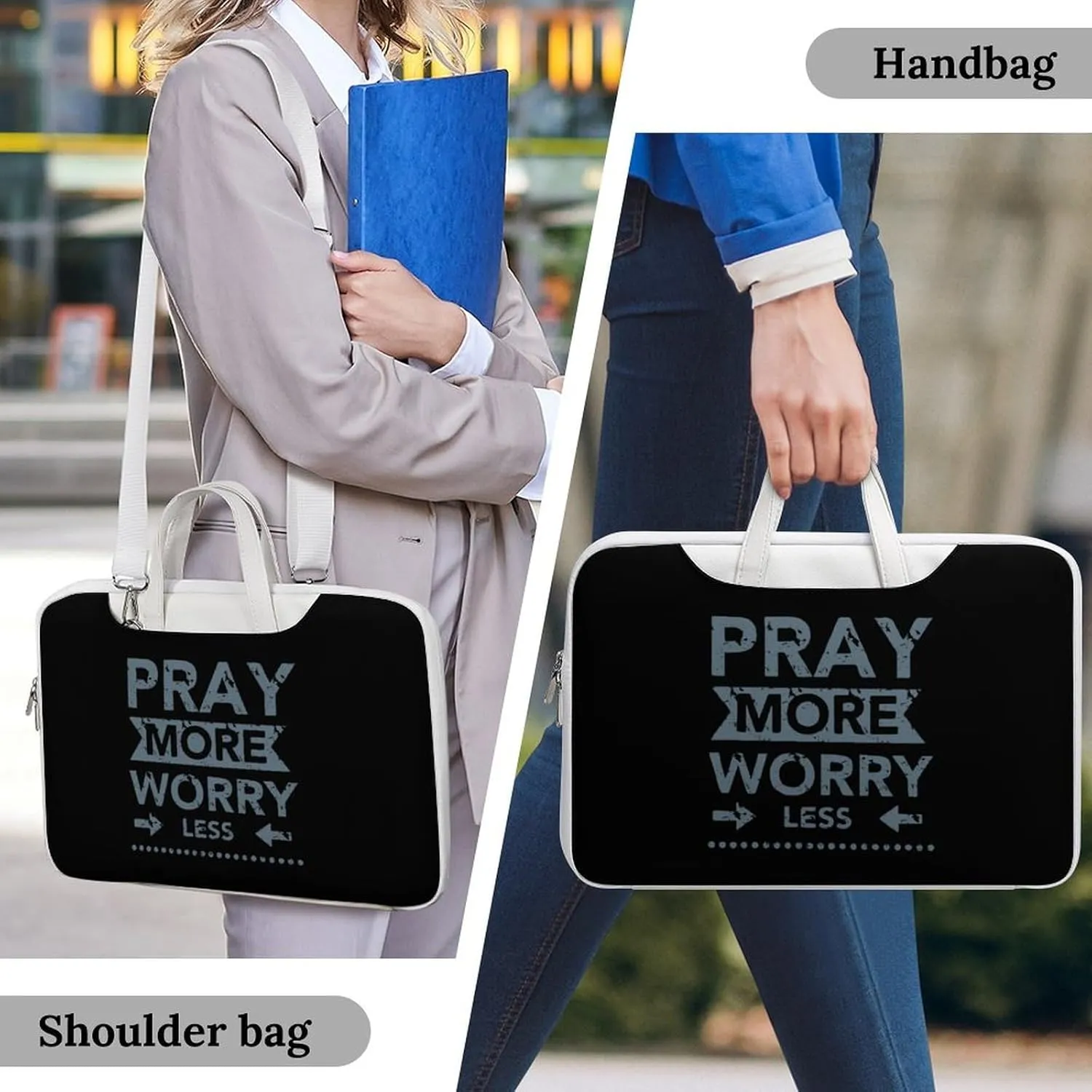 Pray More Worry Less Leather Bag Laptop Case Slim Water Resistant Computer Bags with Handle Briefcase for Work