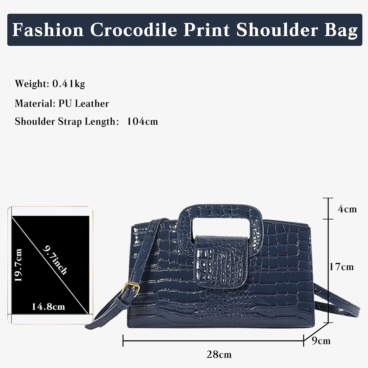 PU Leather Shoulder Crocodile Embossed Crossbody for Women Handbag Medium Capacity Messenger Vintage Flap Satchel