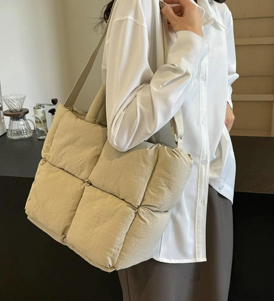Puffy Hobo Bags for Women Quilted Tote Bags Puffer Nylon Shoulder Crossbody Bag Slouchy Handbag Purse Satchel