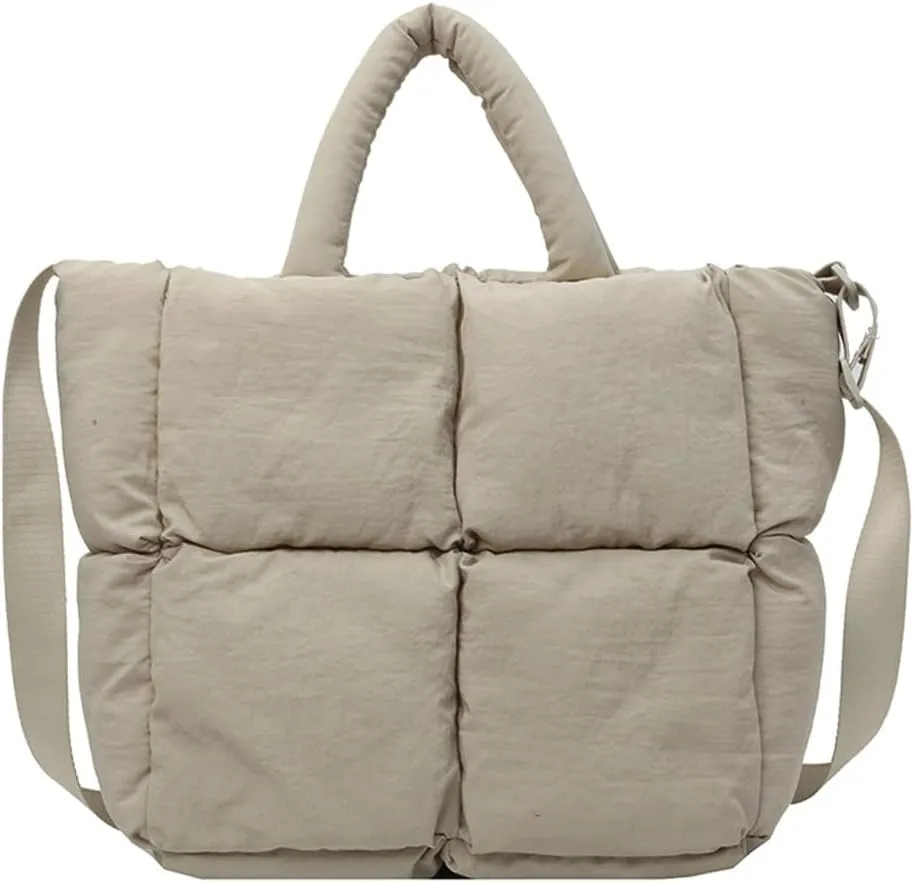 Puffy Hobo Bags for Women Quilted Tote Bags Puffer Nylon Shoulder Crossbody Bag Slouchy Handbag Purse Satchel