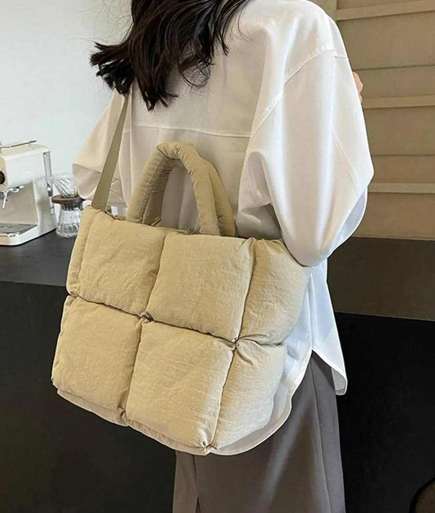 Puffy Hobo Bags for Women Quilted Tote Bags Puffer Nylon Shoulder Crossbody Bag Slouchy Handbag Purse Satchel
