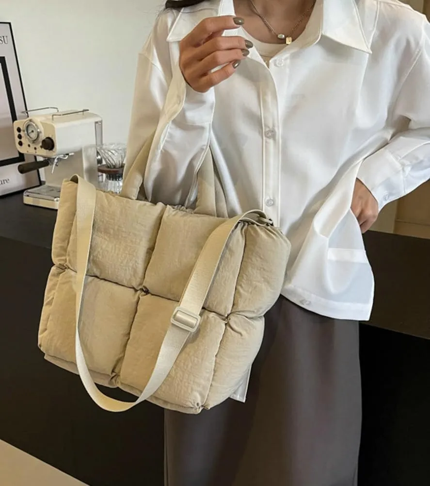 Puffy Hobo Bags for Women Quilted Tote Bags Puffer Nylon Shoulder Crossbody Bag Slouchy Handbag Purse Satchel