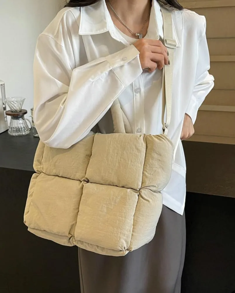 Puffy Hobo Bags for Women Quilted Tote Bags Puffer Nylon Shoulder Crossbody Bag Slouchy Handbag Purse Satchel