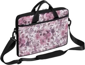 Purple Flower Painted Laptop Shoulder Messenger Bag Waterproof Laptop Briefcase with Handle and Padded Strap Case Sleeve for 13 13.3 14 15.6 Inch Laptop Case