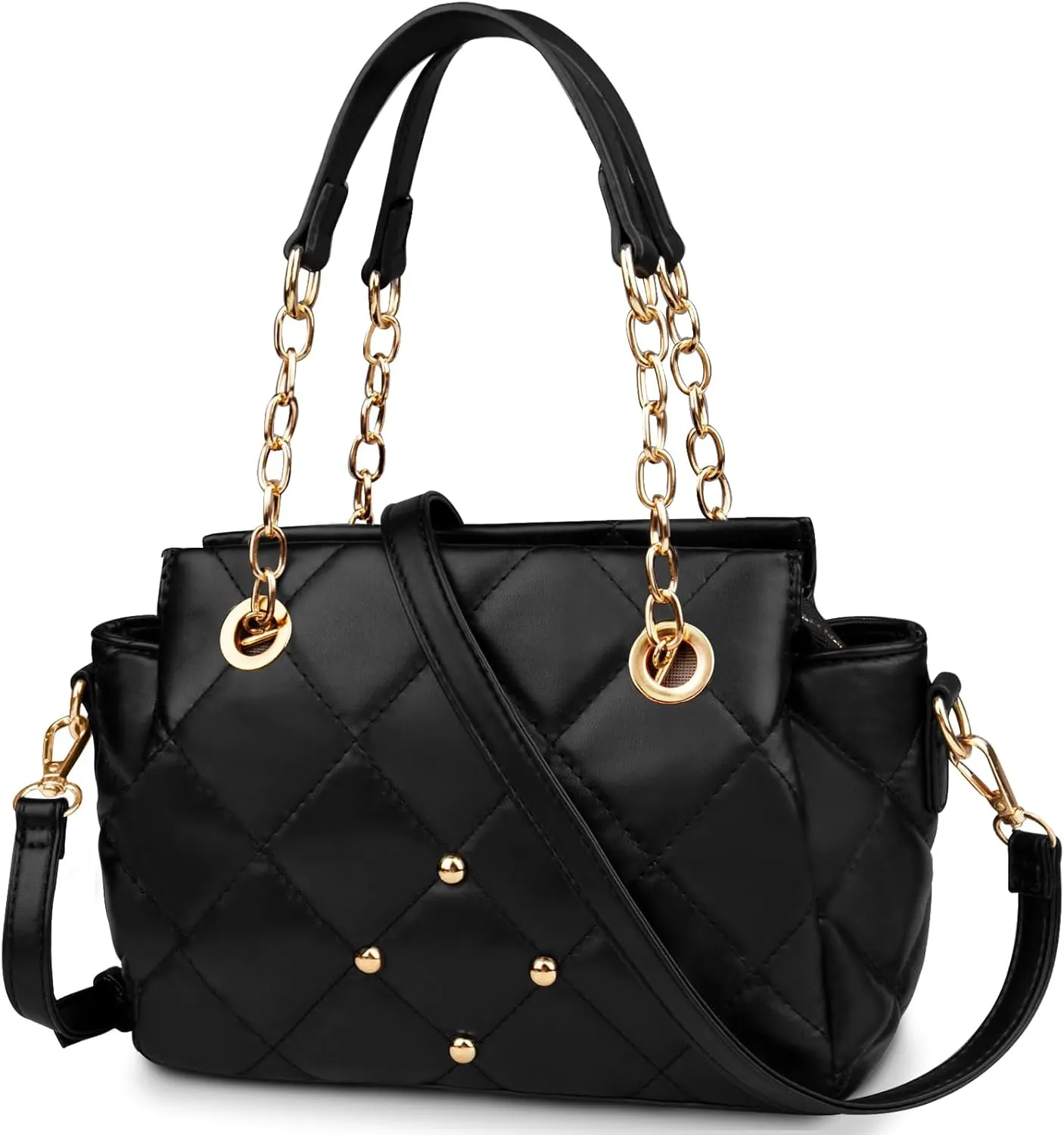 Quilted Crossbody Bags For Women Trendy Vegan Leather Purses and Handbags Designer Ladies Top Handle Satchel Purses With Strap Black