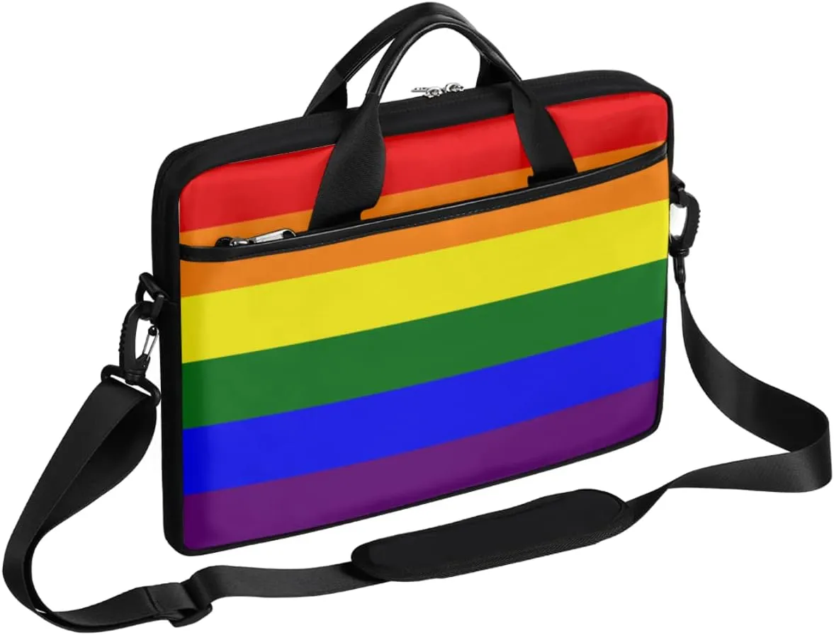 Rainbow Flag Laptop Shoulder Messenger Bag Waterproof Laptop Briefcase with Handle and Padded Strap Case Sleeve for 13 13.3 14 15.6 Inch Laptop Case