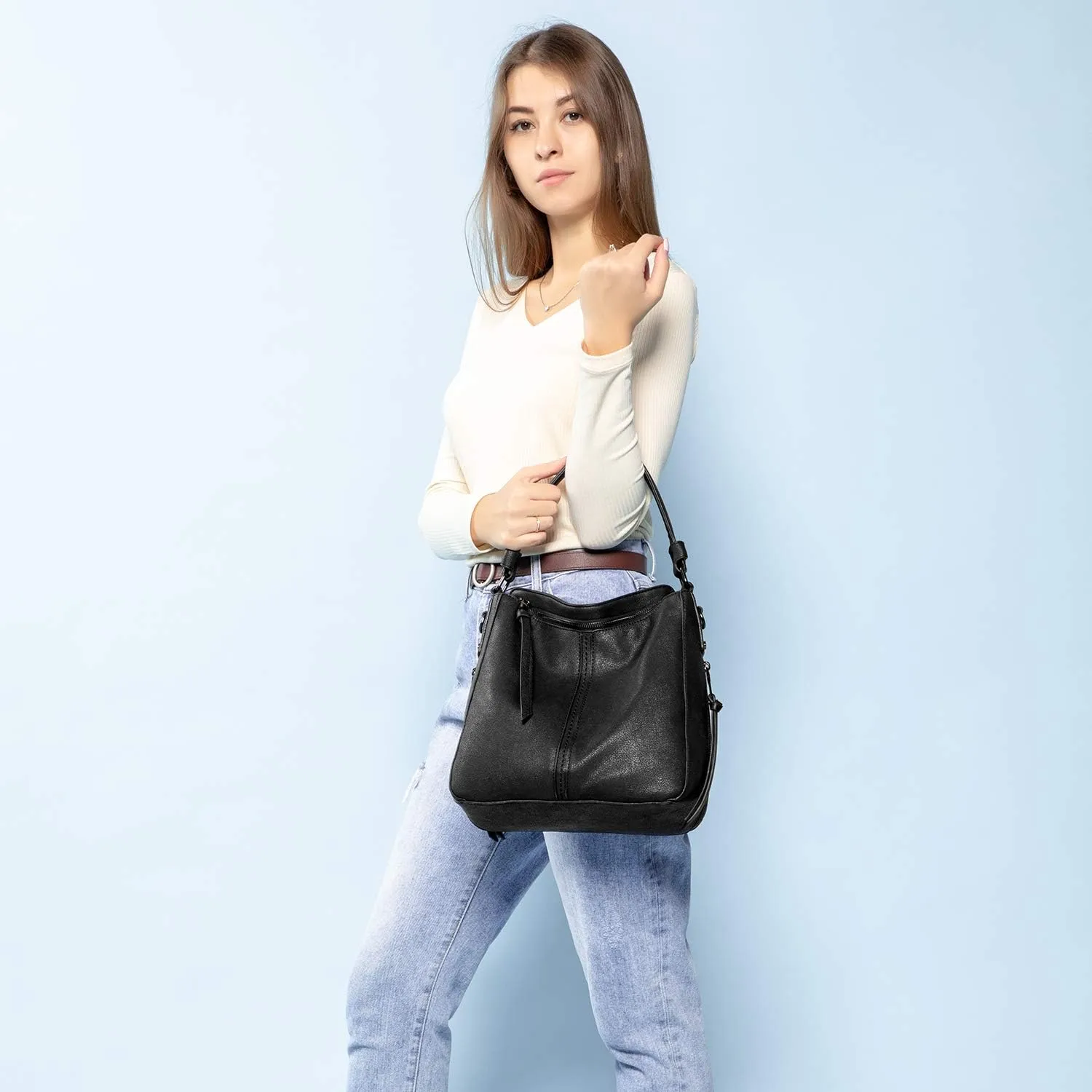 Realer Hobo Crossbody Bags for Women Designer Faux Leather Hobo Handbags Retro Large Size Shoulder Bag Bucket Purse