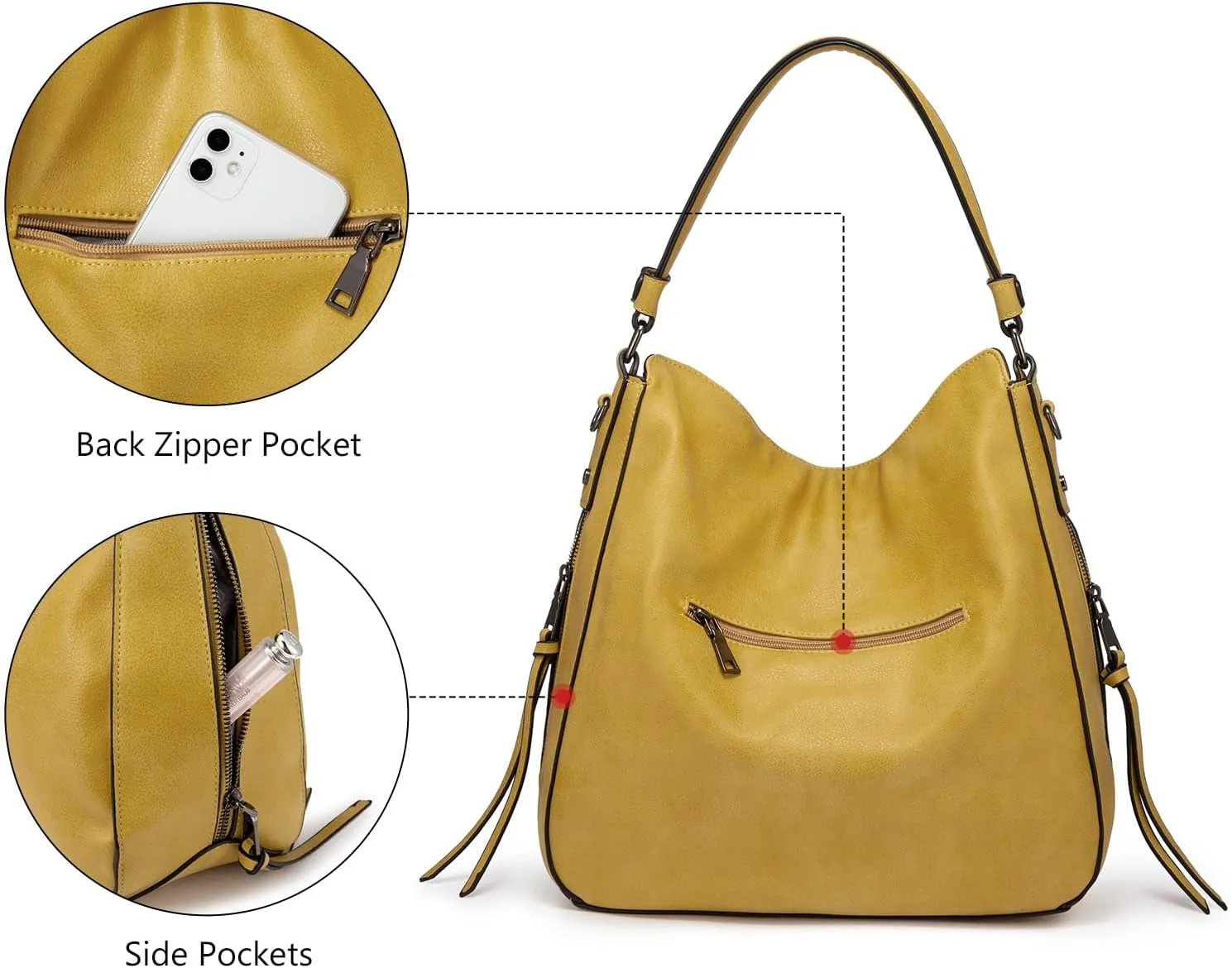Realer Hobo Crossbody Bags for Women Designer Faux Leather Hobo Handbags Retro Large Size Shoulder Bag Bucket Purse