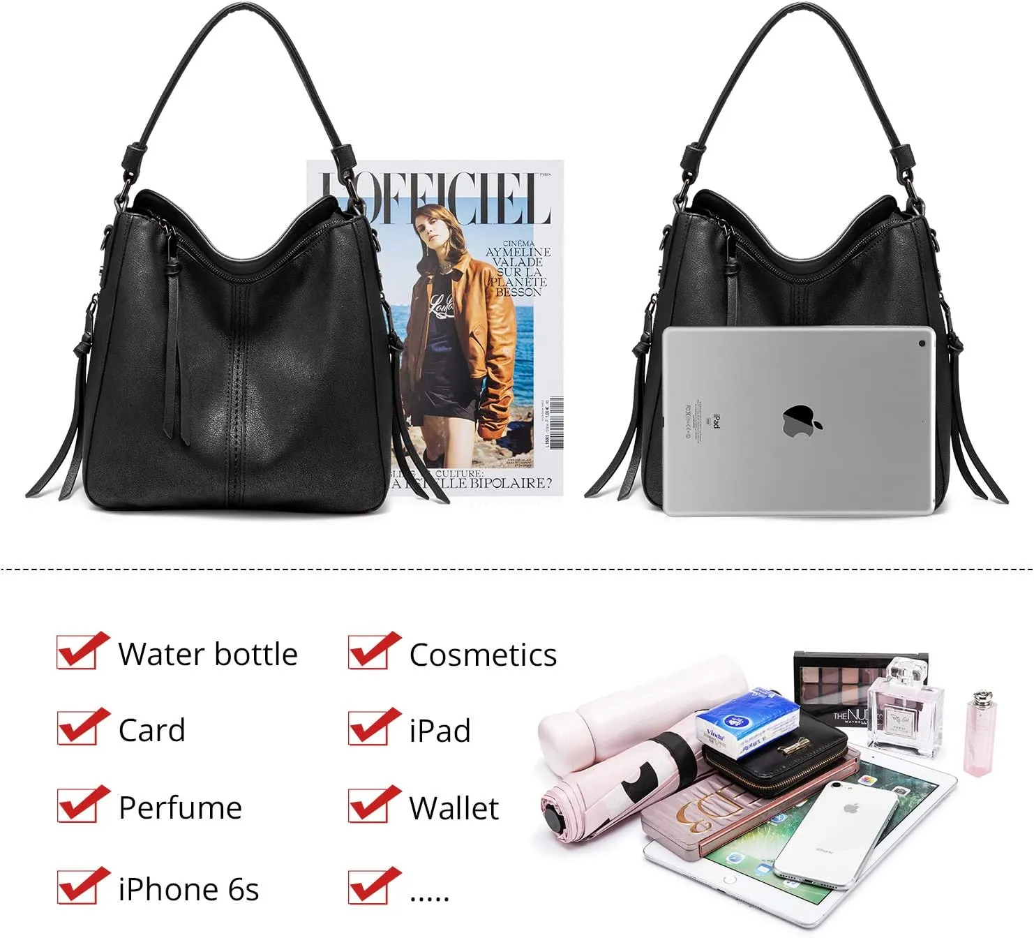 Realer Hobo Crossbody Bags for Women Designer Faux Leather Hobo Handbags Retro Large Size Shoulder Bag Bucket Purse