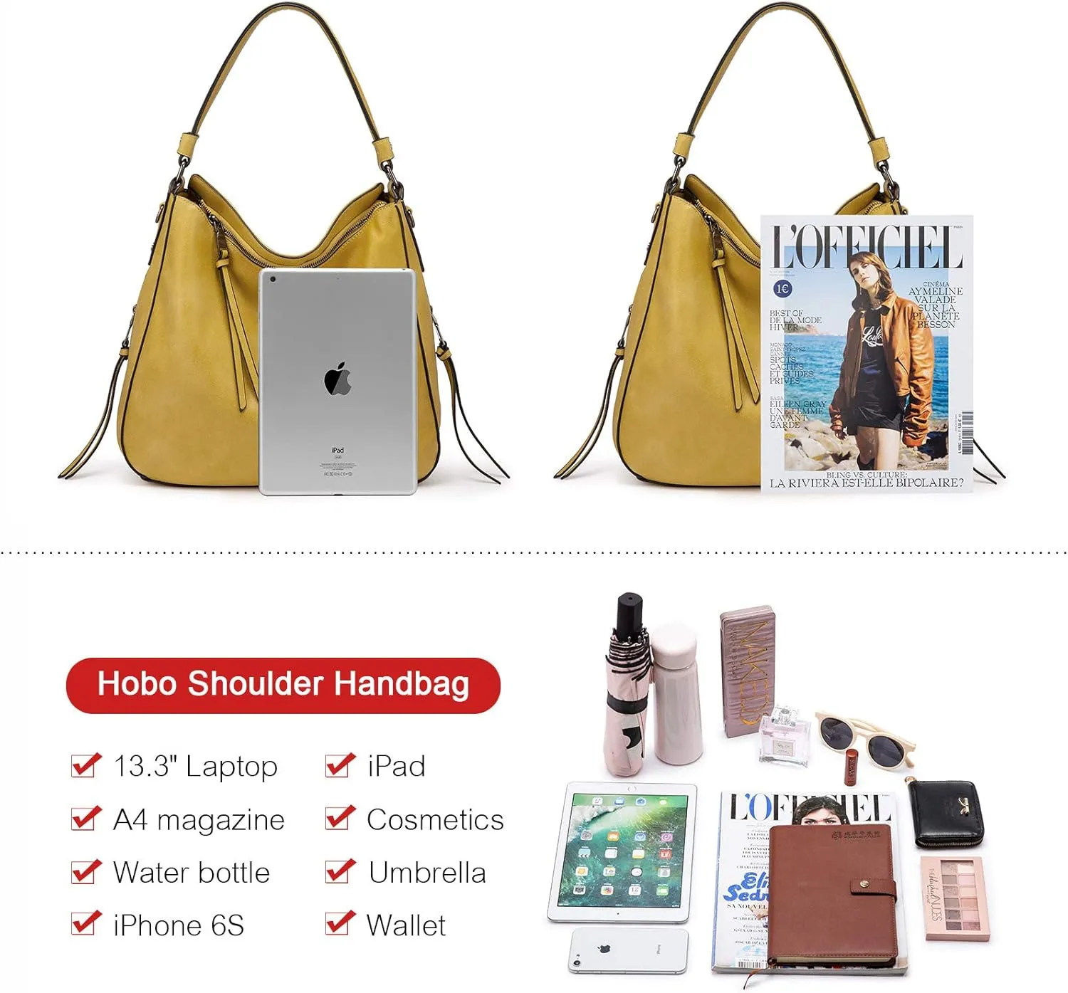 Realer Hobo Crossbody Bags for Women Designer Faux Leather Hobo Handbags Retro Large Size Shoulder Bag Bucket Purse