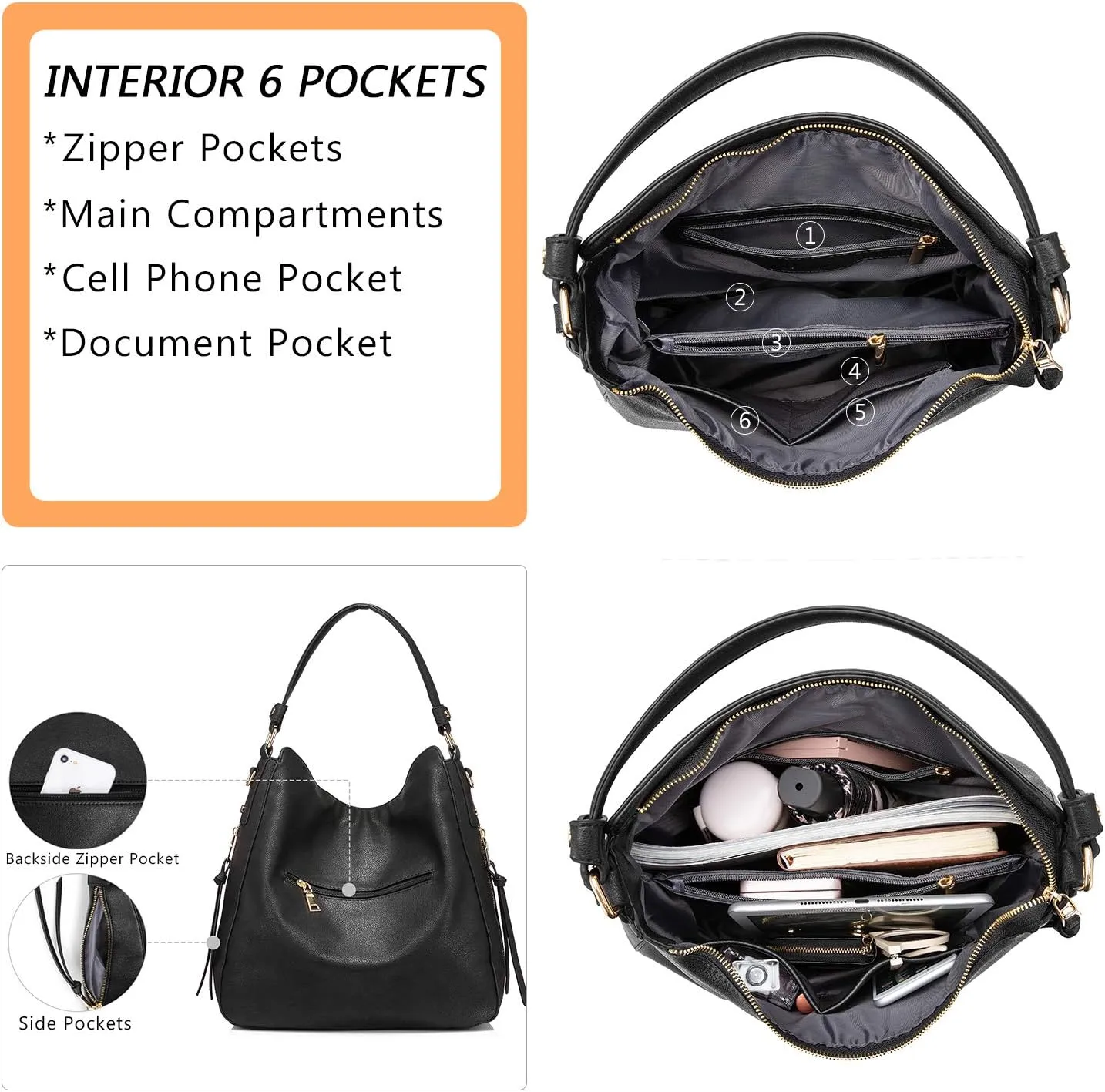 Realer Hobo Crossbody Bags for Women Designer Faux Leather Hobo Handbags Retro Large Size Shoulder Bag Bucket Purse