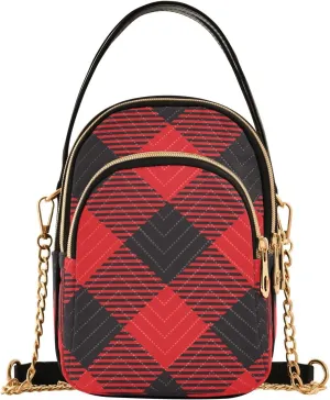 Red Black Plaid Crossbody Bags for Women Crossbody Purse Casual Satchel with Chain Strap for Women