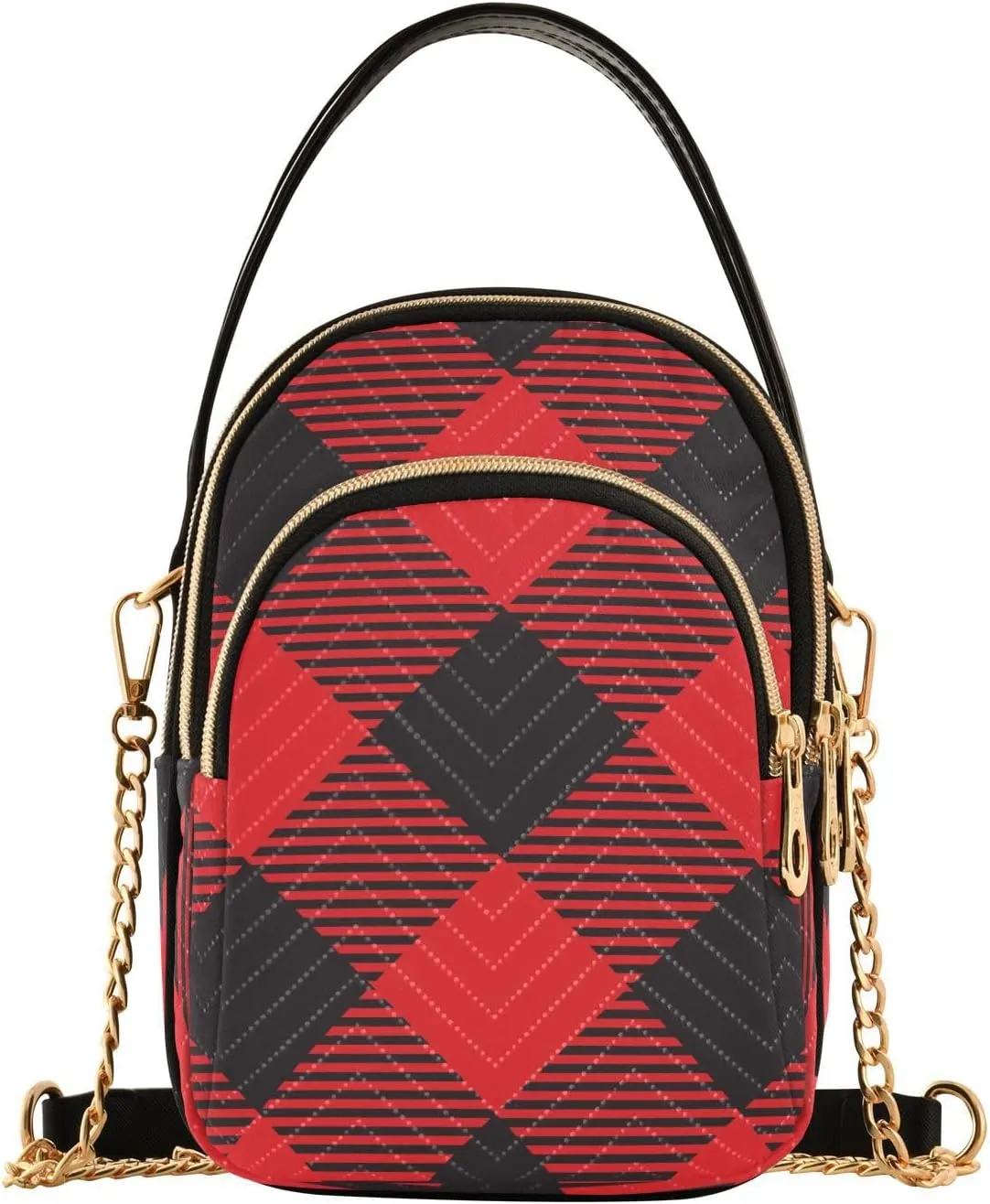 Red Black Plaid Crossbody Bags for Women Crossbody Purse Casual Satchel with Chain Strap for Women