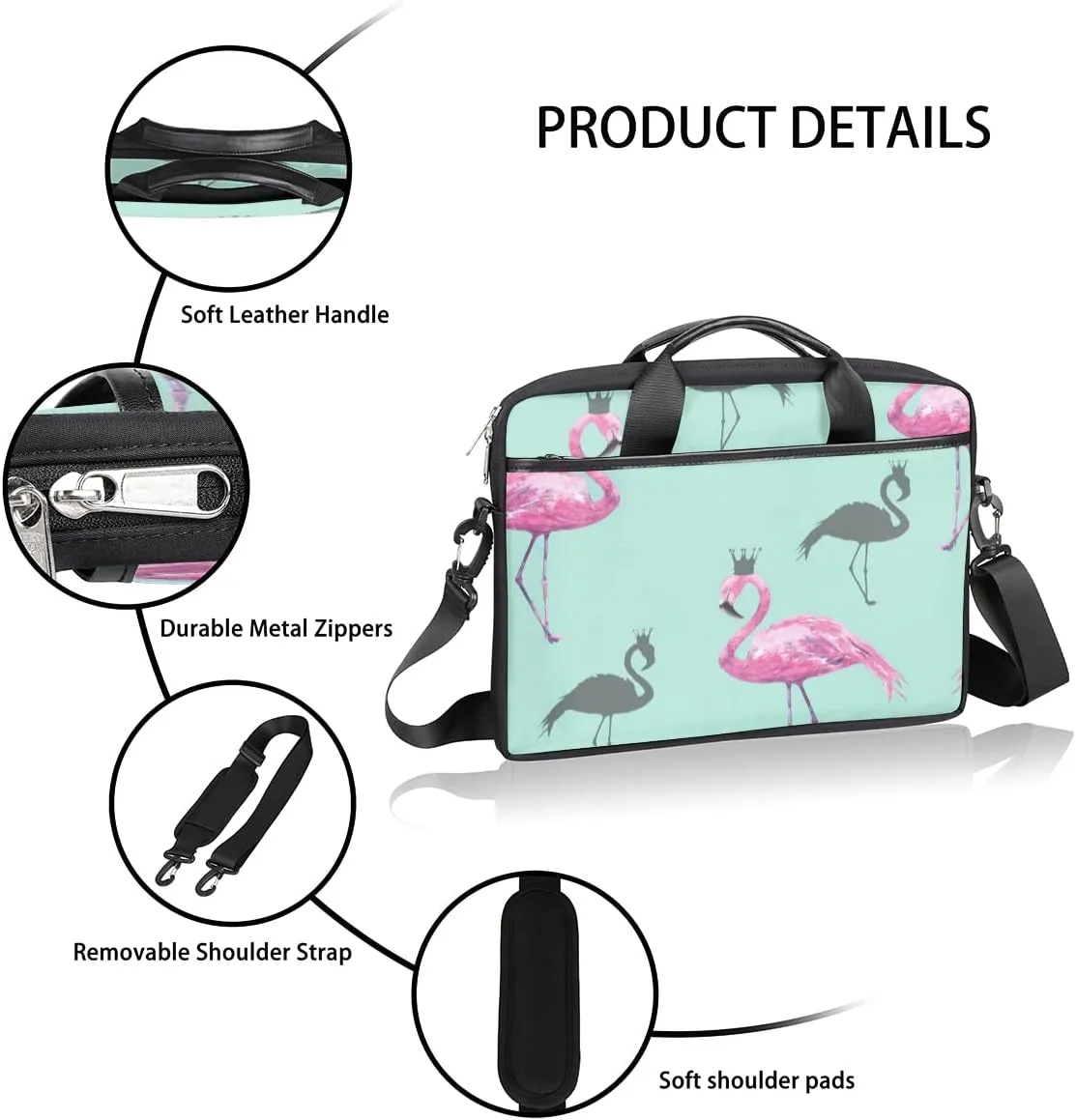 Retro Bird Flamingo Laptop Shoulder Messenger Bag Waterproof Laptop Briefcase with Handle and Padded Strap Case Sleeve