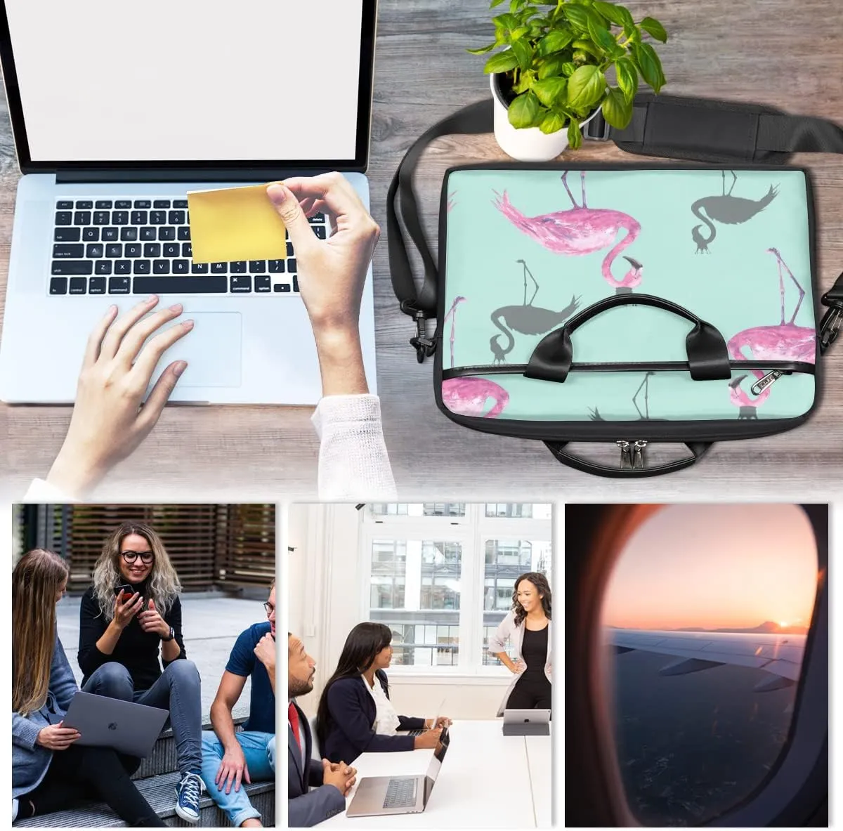 Retro Bird Flamingo Laptop Shoulder Messenger Bag Waterproof Laptop Briefcase with Handle and Padded Strap Case Sleeve