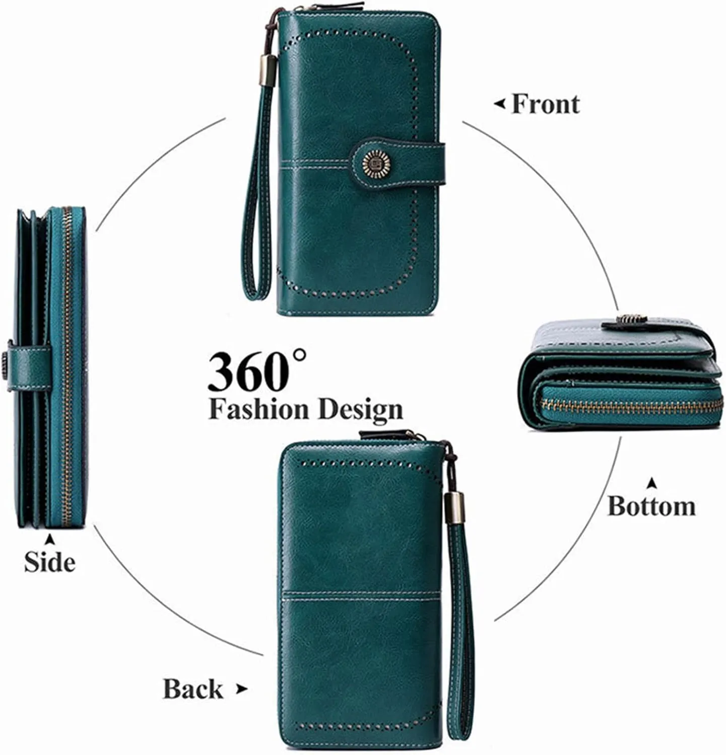 Rfid Wallet Women,2024 New Leather Wallet Women Wristlet,Large Capacity Zip Around Rfid Blocking Bifold Credit Card Holder Clutch Purses,Travel Wallet for Ladies Mom Women Girls