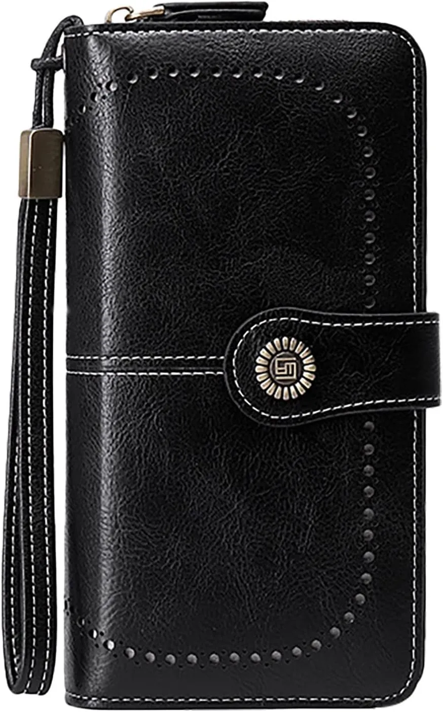Rfid Wallet Women,2024 New Leather Wallet Women Wristlet,Large Capacity Zip Around Rfid Blocking Bifold Credit Card Holder Clutch Purses,Travel Wallet for Ladies Mom Women Girls