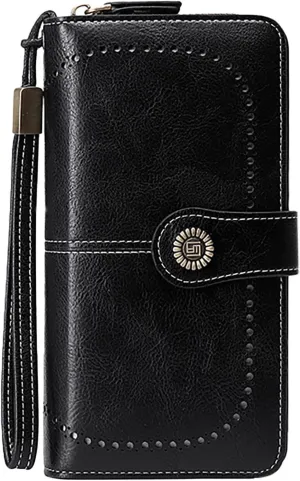 Rfid Wallet Women,2024 New Leather Wallet Women Wristlet,Large Capacity Zip Around Rfid Blocking Bifold Credit Card Holder Clutch Purses,Travel Wallet for Ladies Mom Women Girls
