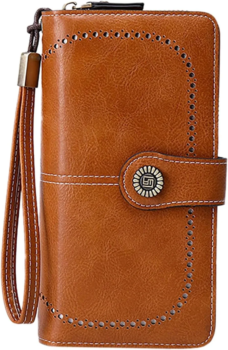 Rfid Wallet Women,2024 New Leather Wallet Wristlet for Women,Bifold Rfid Blocking Zip Around Large Capacity Credit Card Holder Clutch Purses,Travel Wallet for Mom Women Ladies Girls