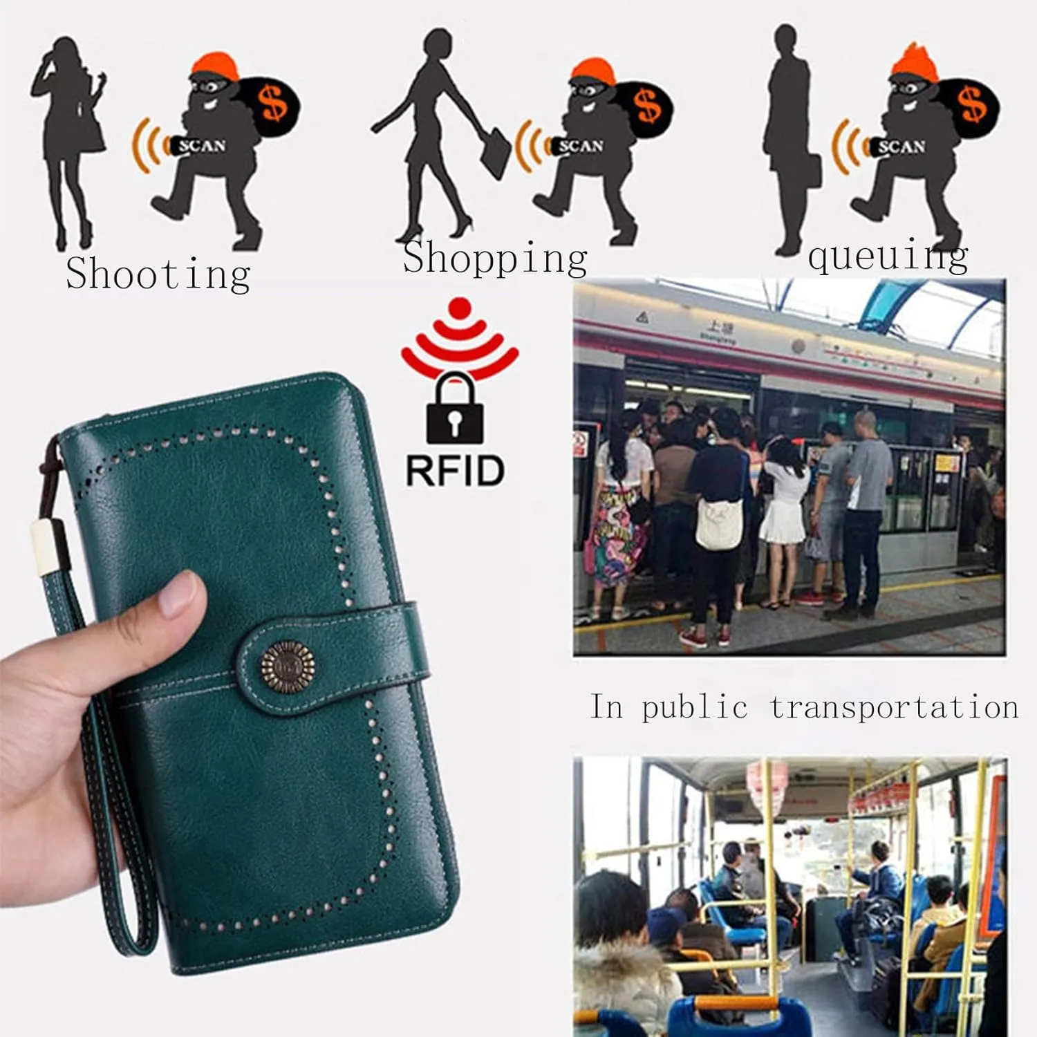 Rfid Wallet Women,2024 New Leather Wallet Wristlet for Women,Bifold Zip Around Large Capacity Rfid Blocking Credit Card Wallet Clutch Purses,Travel Wallet for Mom Ladies Girls Women