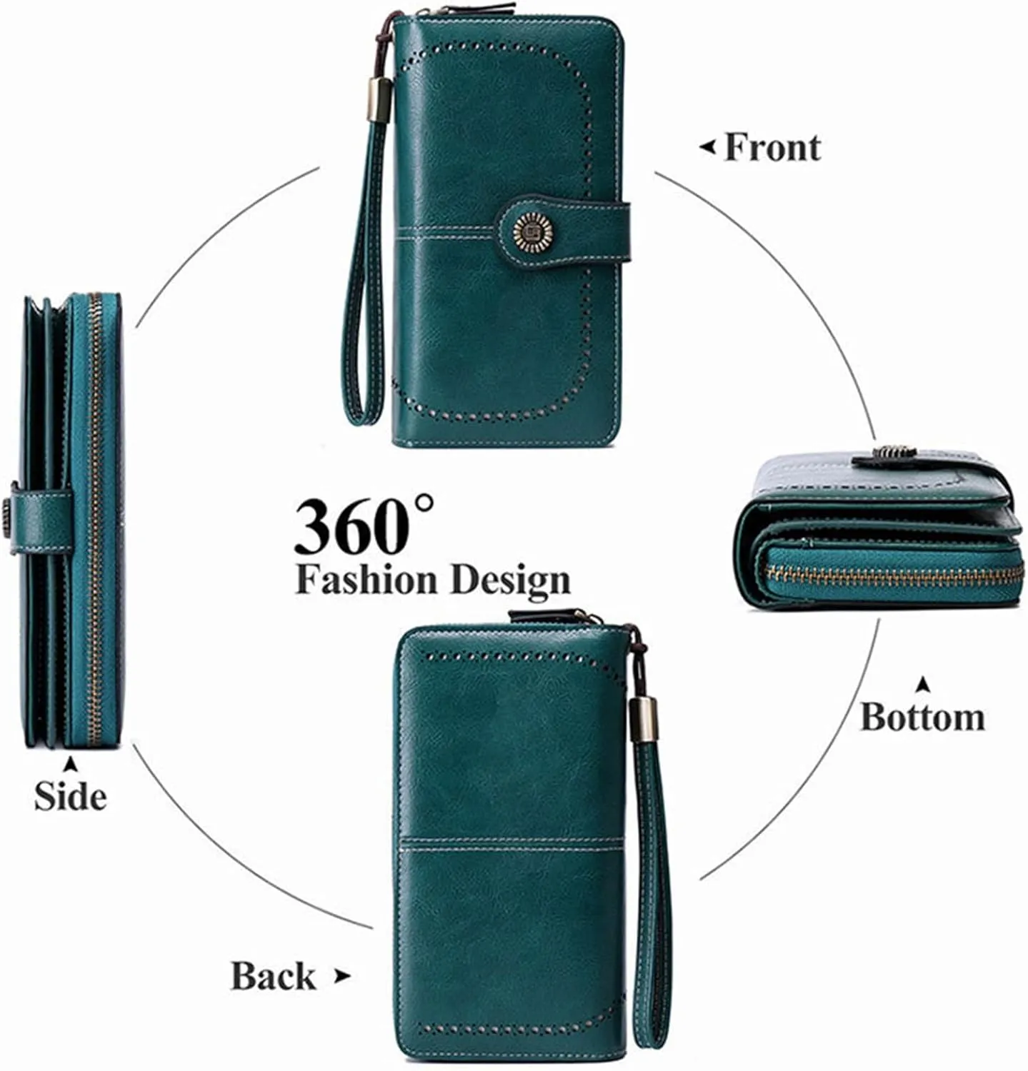 Rfid Wallet Women,2024 New Leather Wallet Wristlet for Women,Bifold Zip Around Large Capacity Rfid Blocking Credit Card Wallet Clutch Purses,Travel Wallet for Mom Ladies Girls Women