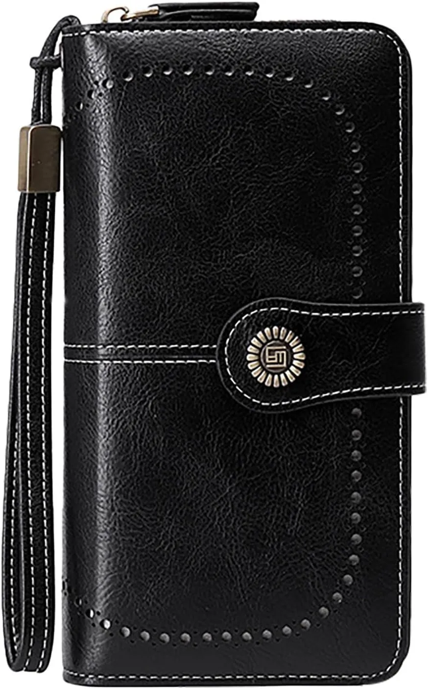 Rfid Wallet Women,2024 New Leather Wallet Wristlet for Women,Large Capacity Zip Around Bifold Rfid Blocking Credit Card Wallet Clutch Purses,Travel Wallet for Ladies Girls Women Mom