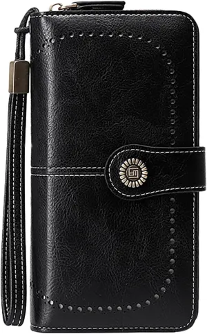 Rfid Wallet Women,2024 New Leather Wallet Wristlet for Women,Large Capacity Zip Around Bifold Rfid Blocking Credit Card Wallet Clutch Purses,Travel Wallet for Ladies Girls Women Mom