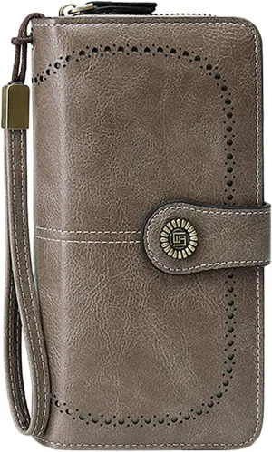 Rfid Wallet Women,2024 New Leather Wristlet Wallets for Women,Large Capacity Bifold Zip Around Rfid Blocking Credit Card Holder Clutch Purses,Travel Wallet for Mom Girls Ladies Women