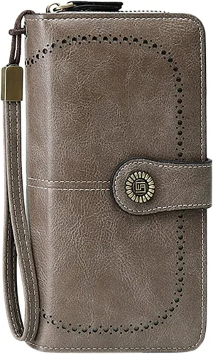 Rfid Wallet Women,Leather Wallet Women Wristlet,Large Capacity Rfid Blocking Zip Around Bifold Credit Card Wallet Clutch Purses,Travel Wallet for Mom Ladies Women Girls