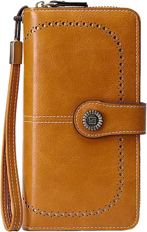 Rfid Wallet Women,Leather Wallet Wristlet for Women,Bifold Zip Around Rfid Blocking Large Capacity Clutch Purses Credit Card Wallet,Travel Wallet for Mom Ladies Girls Women