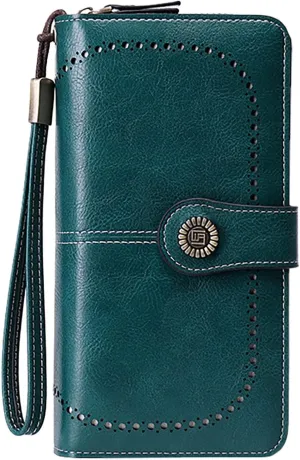 Rfid Wallet Women,Leather Wallet Wristlet for Women,Zip Around Bifold Large Capacity Rfid Blocking Credit Card Wallet Clutch Purses,Travel Wallet for Women Girls Ladies Mom