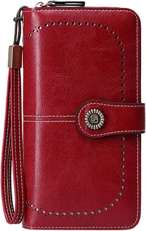 Rfid Wallet Women,Leather Wristlet Wallets for Women,Zip Around Large Capacity Rfid Blocking Bifold Clutch Purses Credit Card Holder,Travel Wallet for Ladies Girls Mom Women