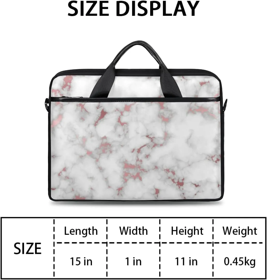 Rose Gold White Marble Laptop Shoulder Messenger Bag Waterproof Laptop Briefcase with Handle and Padded Strap Case Sleeve