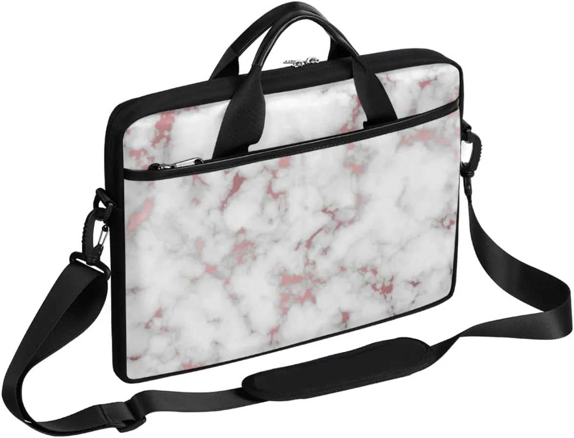 Rose Gold White Marble Laptop Shoulder Messenger Bag Waterproof Laptop Briefcase with Handle and Padded Strap Case Sleeve