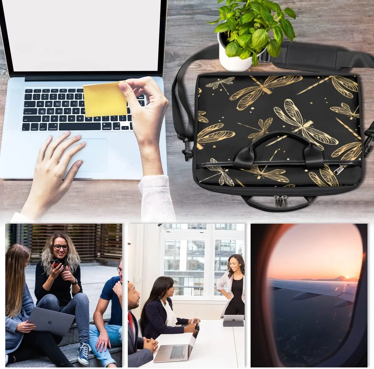 Rose Gold White Marble Laptop Shoulder Messenger Bag Waterproof Laptop Briefcase with Handle and Padded Strap Case Sleeve