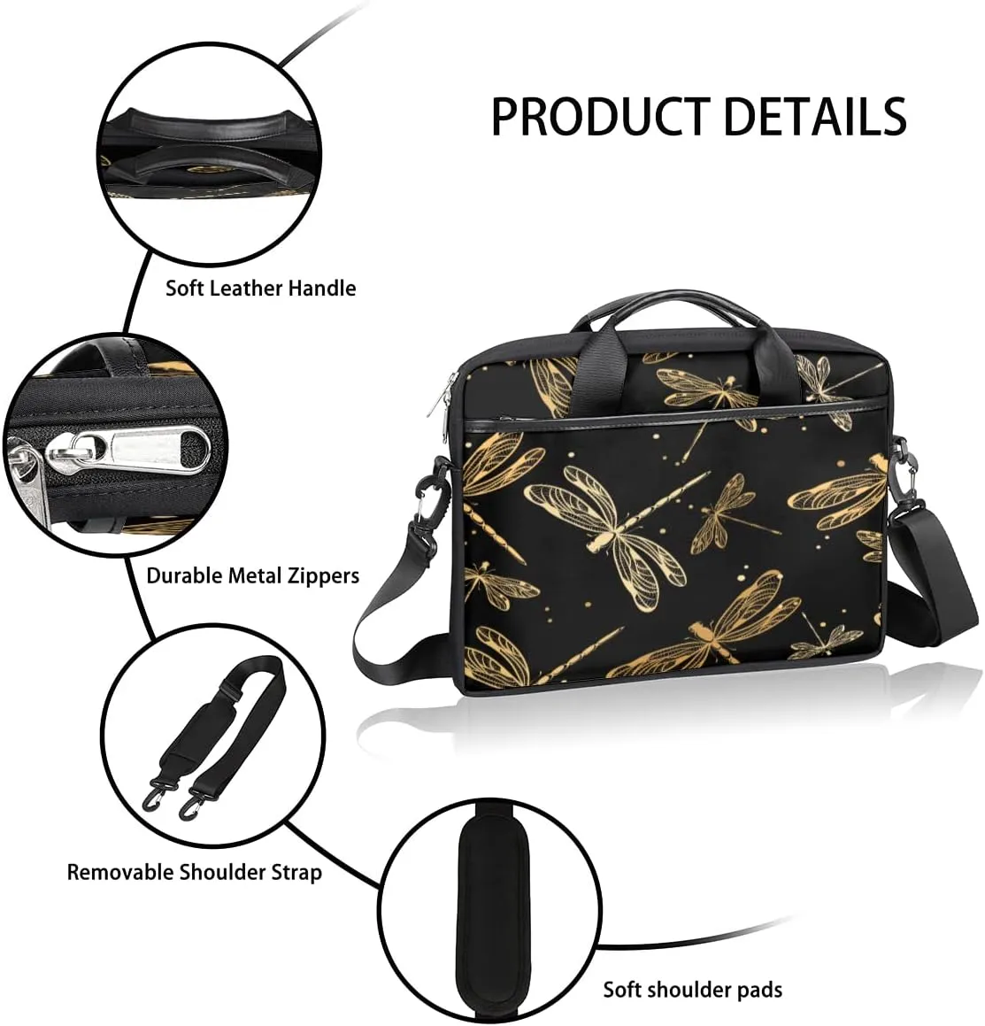 Rose Gold White Marble Laptop Shoulder Messenger Bag Waterproof Laptop Briefcase with Handle and Padded Strap Case Sleeve