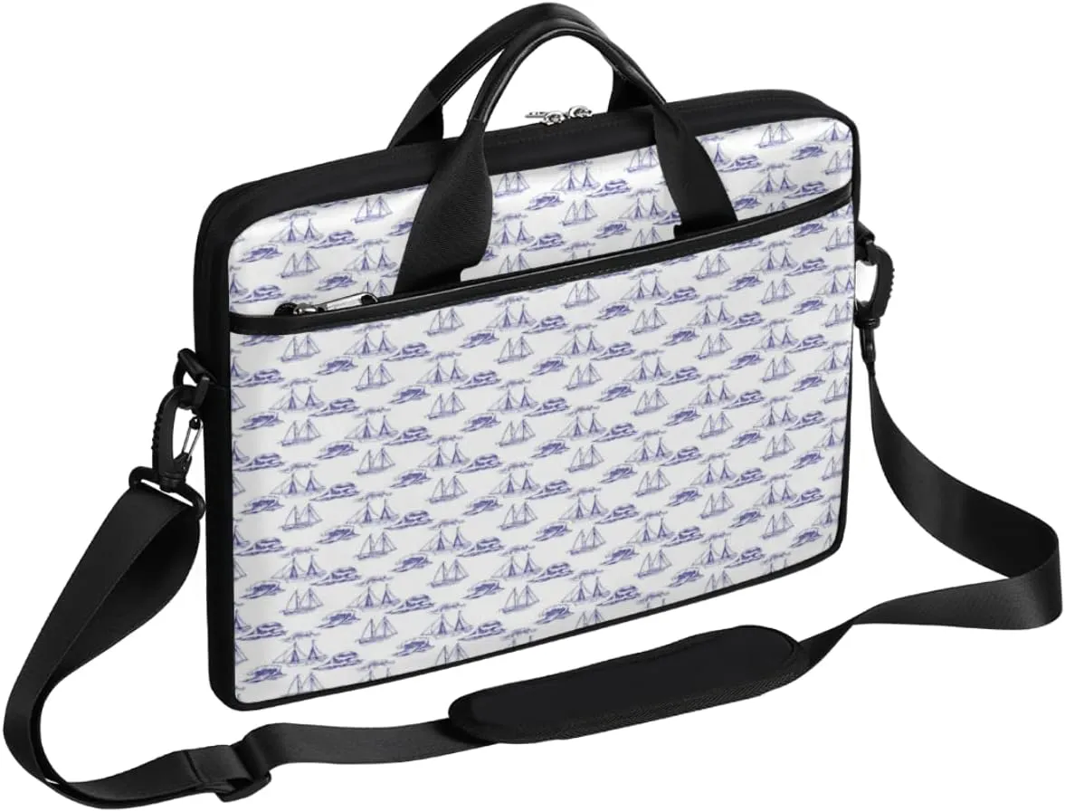 Sailboat Waves Laptop Shoulder Messenger Bag Waterproof Laptop Briefcase with Handle and Padded Strap Case Sleeve for 13 13.3 14 15.6 Inch Laptop Case