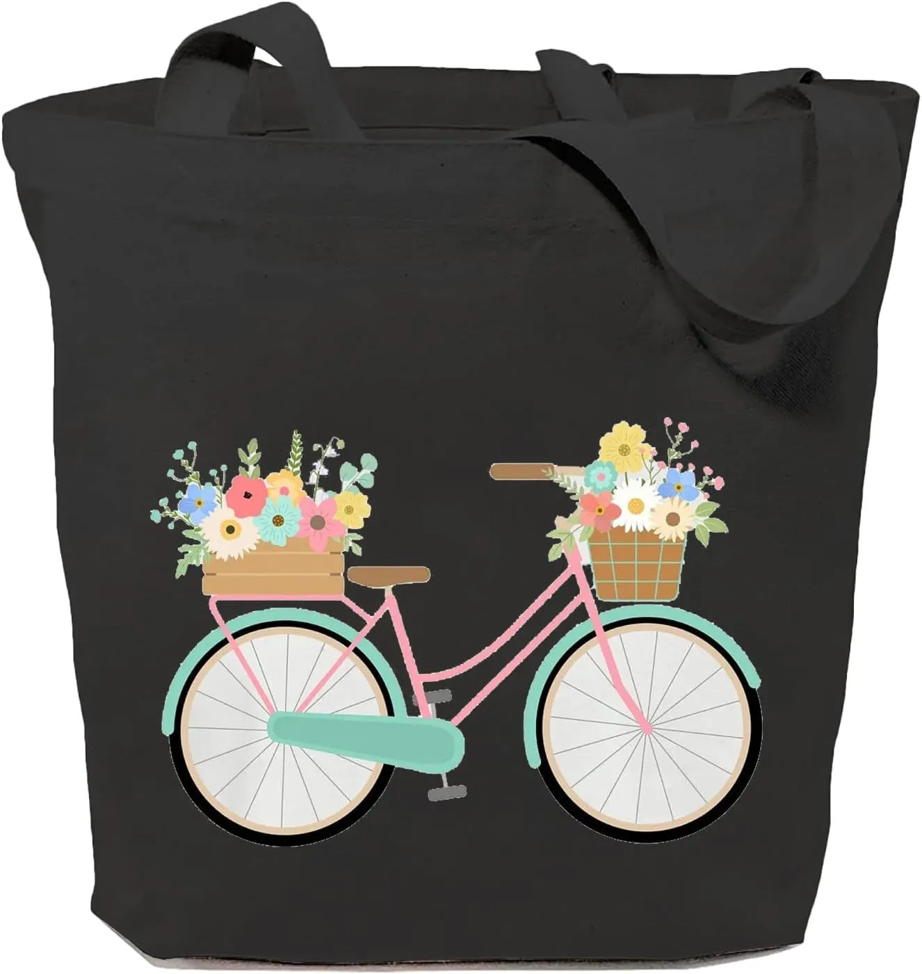 SAUIVD Bicycle Flower Graphic Canvas Tote Bag Eco Friendly Casual Shoulder Bag Lightweight Shopping Bag Mother Gift