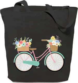 SAUIVD Bicycle Flower Graphic Canvas Tote Bag Eco Friendly Casual Shoulder Bag Lightweight Shopping Bag Mother Gift