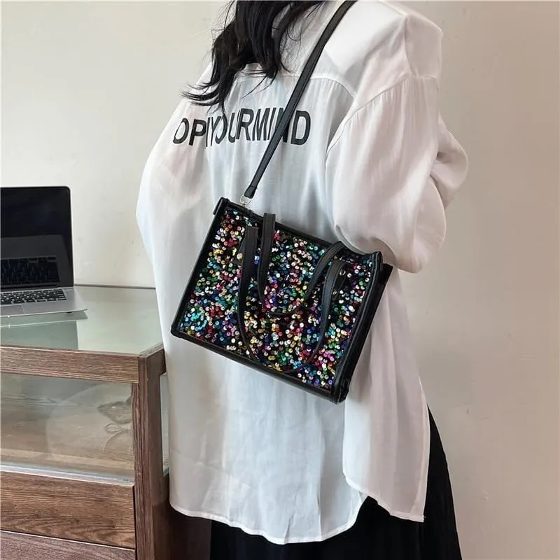 Sequin Shoulder Tote Bag, Sparkly Purse Tote Bags for Women, Shiny Hobo Bag for Party, Wedding, Traveling