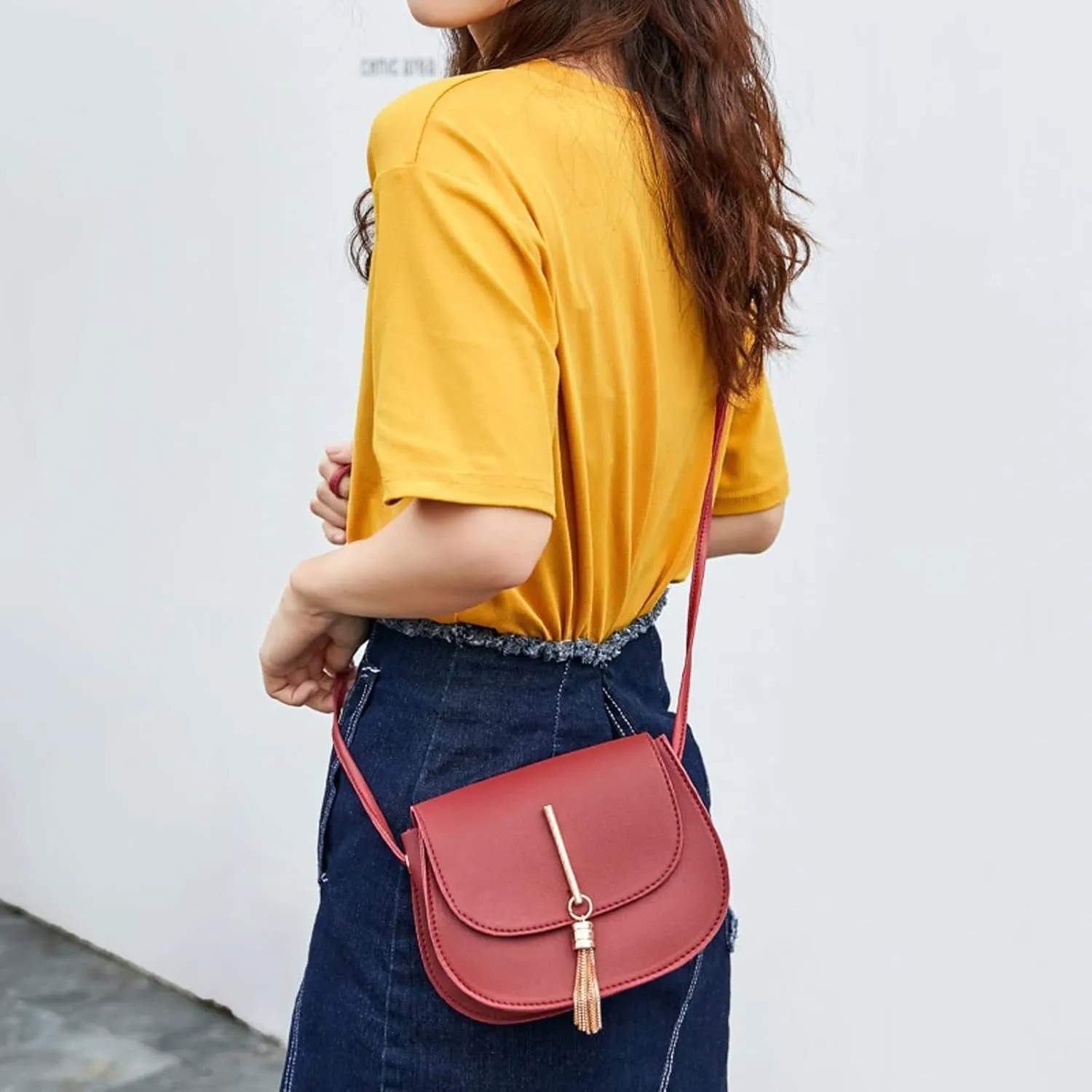 Shoulder Bags Women's Bags Metal Tassel One-Shoulder Saddle Bag Casual Mobile Phone Bag Gift Bag in Stock Bags for Women(White)