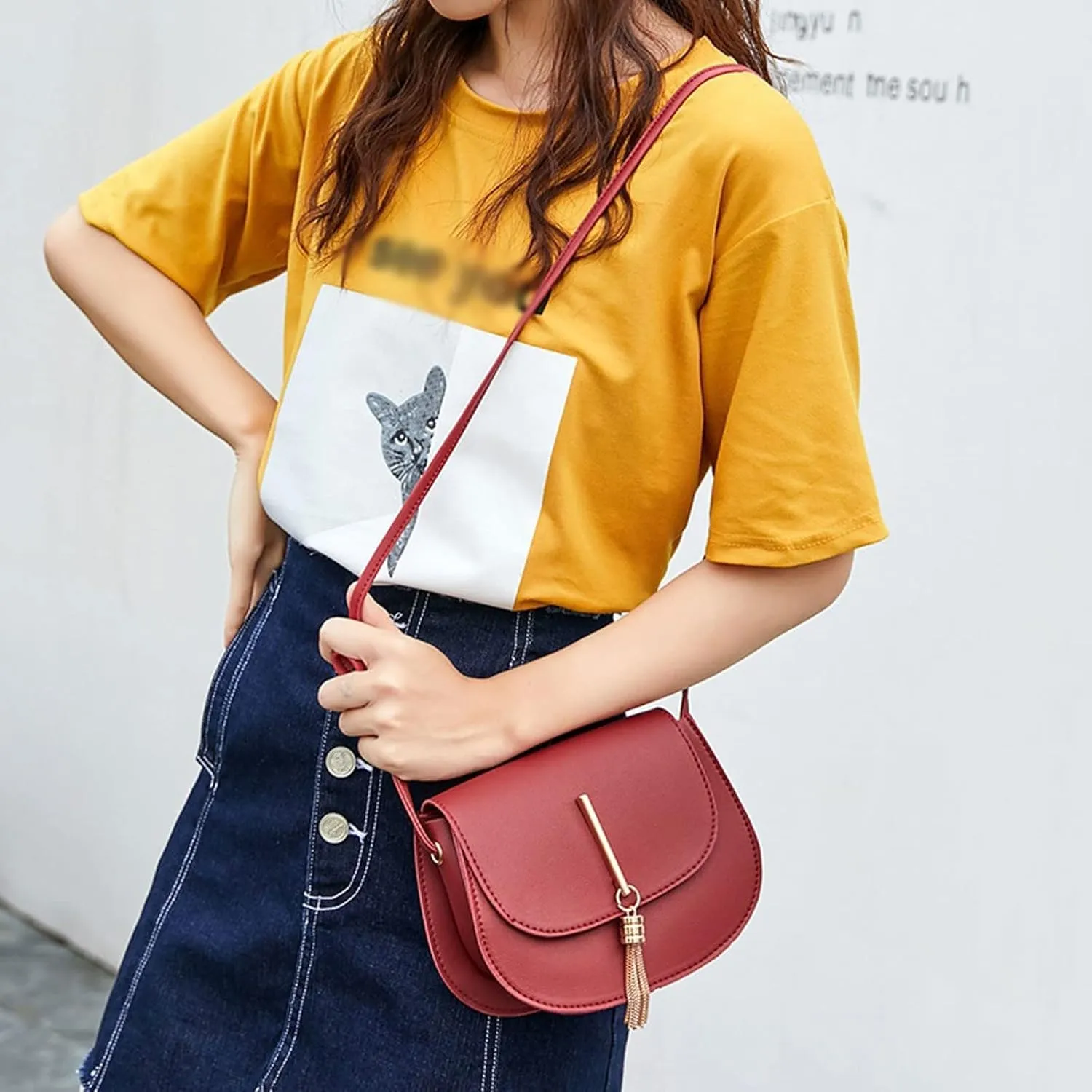 Shoulder Bags Women's Bags Metal Tassel One-Shoulder Saddle Bag Casual Mobile Phone Bag Gift Bag in Stock Bags for Women(White)